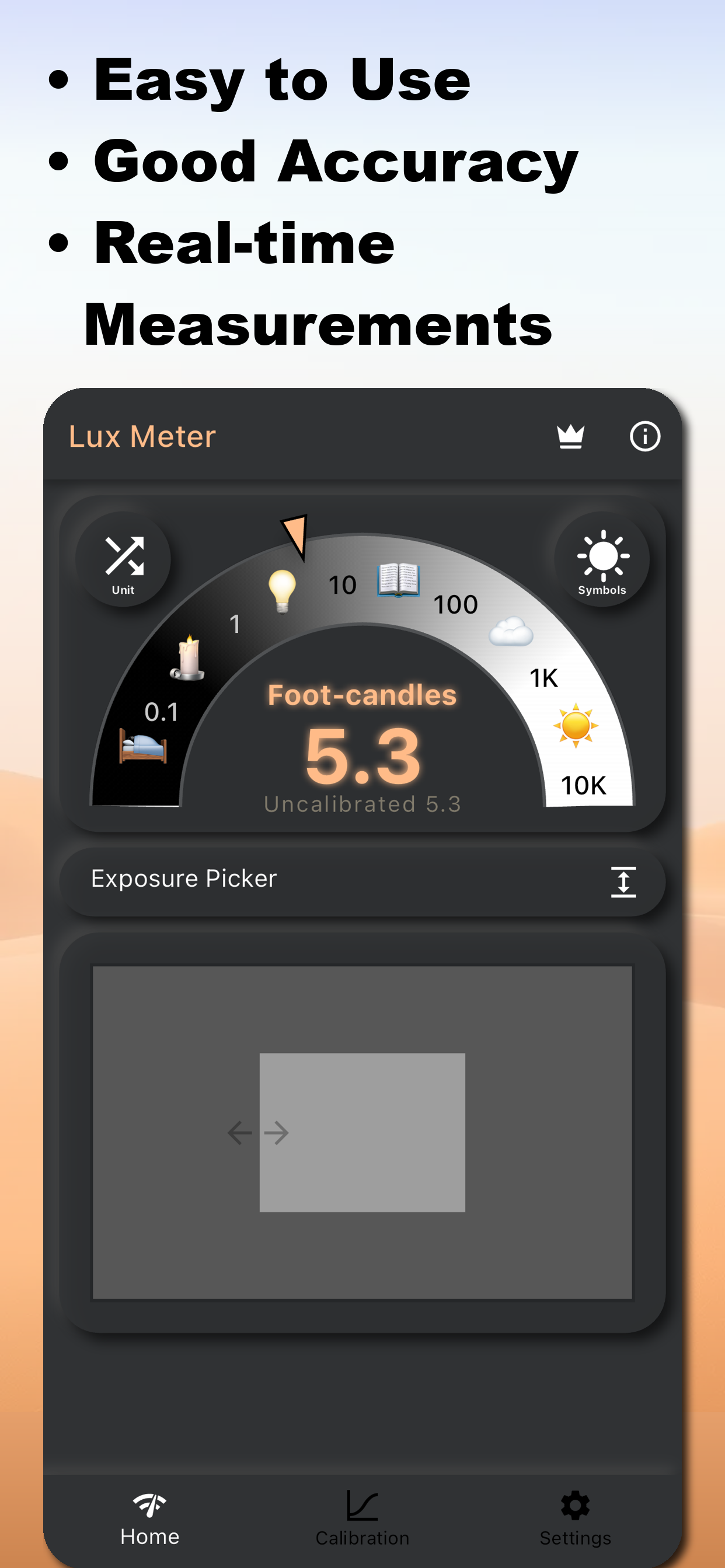Lux Meter - Light Exposure Calculator Screenshot